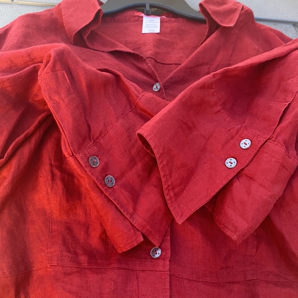 AK Anne Klein Burgundy Button Down Linen Blouse 18 - Picture 10 of 12